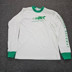 Vintage Saratoga Raceway Graphic Shirt Mens Medium White Green Long Sleeve 80s